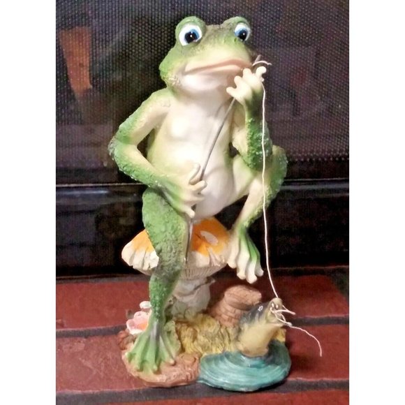 Art Fishing Frog Statue Figurine 8 Funny Animal Decor Home Garden